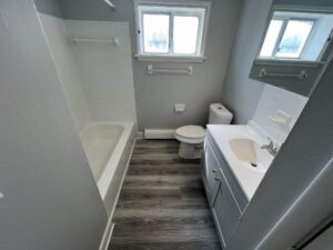 Renovated apartment bathroom at Garden Village.