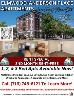 1, 2, and 3-bedroom apartments for rent in Elmwood Village, Buffalo at Elmwood-Anderson Place Apartments.