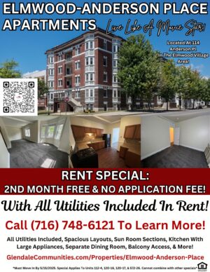 1, 2, and 3-bedroom apartments for rent in Buffalo, New York at Elmwood-Anderson Place Apartments.