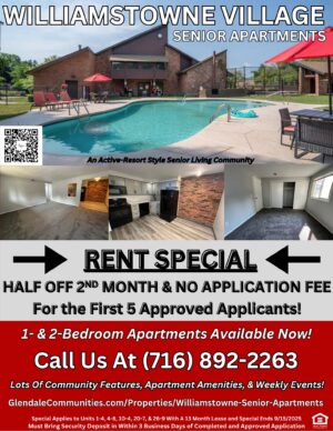 Senior apartments for rent in Cheektowaga, New York at Williamstowne Village.