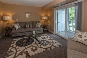 Furnished living room at Meyer Pointe Apartments in Amherst, New York.