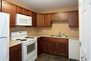 Kitchen with lots of cabinet space at Meyer Pointe's senior apartments for rent near me.