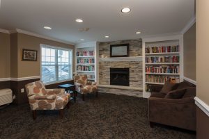 Reading nook in the lobby of Meyer Pointe.