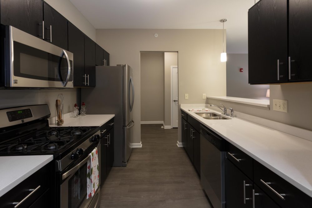 Example of entire luxury apartments kitchen at the Muir Lake community.